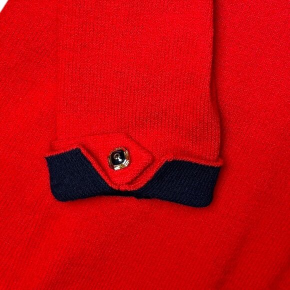 St John Collection Knit Blazer Red Gold Chain Navy Trim 10 Vintage Luxury Jacket - Picture 6 of 11